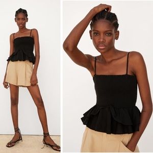 NWT Zara Smocked Peplum Top